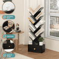 thumbnail image 6 of LEYAOYAO 8-Tier Corner Bookshelf, Narrow Tree Bookcase with Storage Cabinet, Tall Floor Standing Organizer for Living Room, Black, 6 of 7