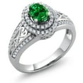 thumbnail image 2 of Gem Stone King 1.21 Cttw Green Simulated Emerald Ring for Women | 925 Sterling Silver | Oval 6X4MM | Available in Size 5, 6, 7, 8, 9, 2 of 4