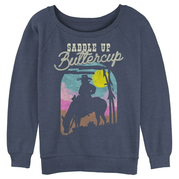 Junior's Lost Gods Saddle Up Buttercup Sweatshirt Blue Heather X Large
