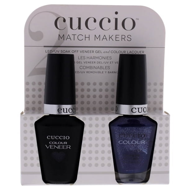 Match Makers Set - Lluvia morada en España por Cuccio Color para mujer - 2 piezas 0.44oz Veneer Soak Of Gel Esmalte de uñas, 0.43oz Esmalte de uñas de color