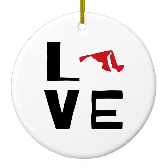 DistinctInk Hanging Ceramic Christmas Ornament - Love Black & Red - Gold String, 2-3/4 inch Diameter