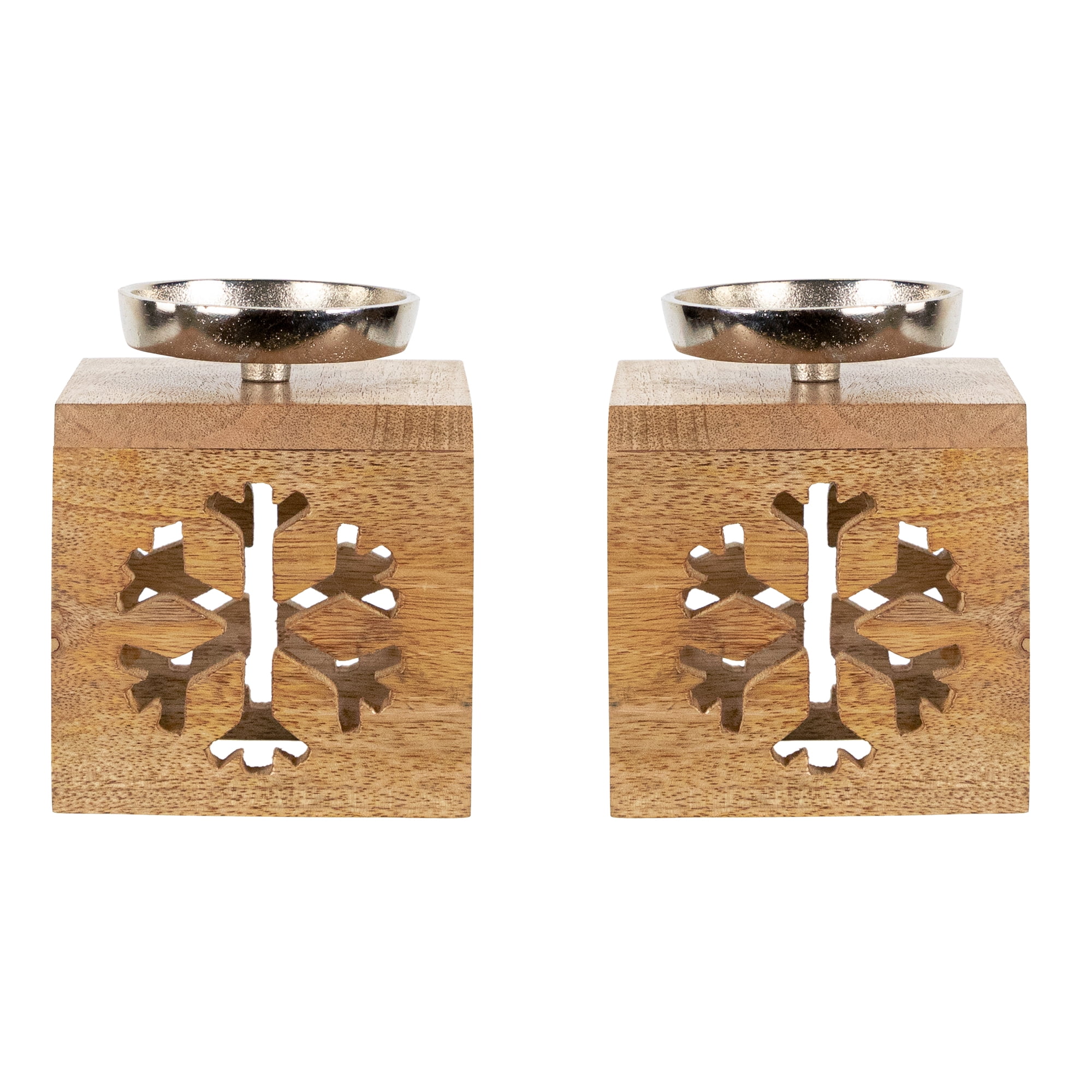 Northlight Snowflake Box Wooden Christmas Tealight Holders - 4.75" - Set of 2