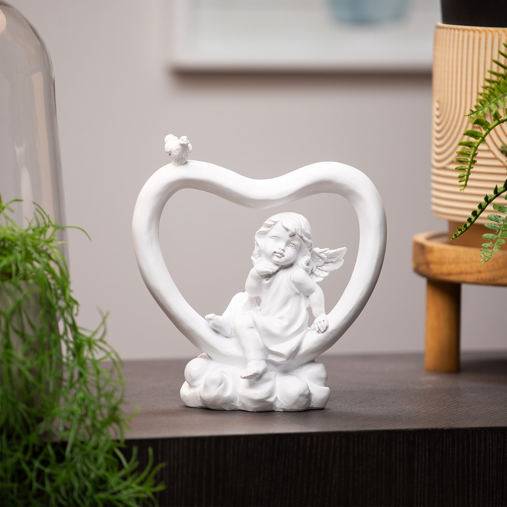Northlight Cherub Heart with Bird Decoration - 7" - White