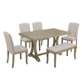 thumbnail image 3 of Farmhouse 6-Piece Dining Table Set for 6, 60" L Rectangular Trestle Table with 4 Upholstered Chairs & 1 Bench, Solid Wood Kitchen Dining Rooms Table Set for Kitchen, 3 of 11