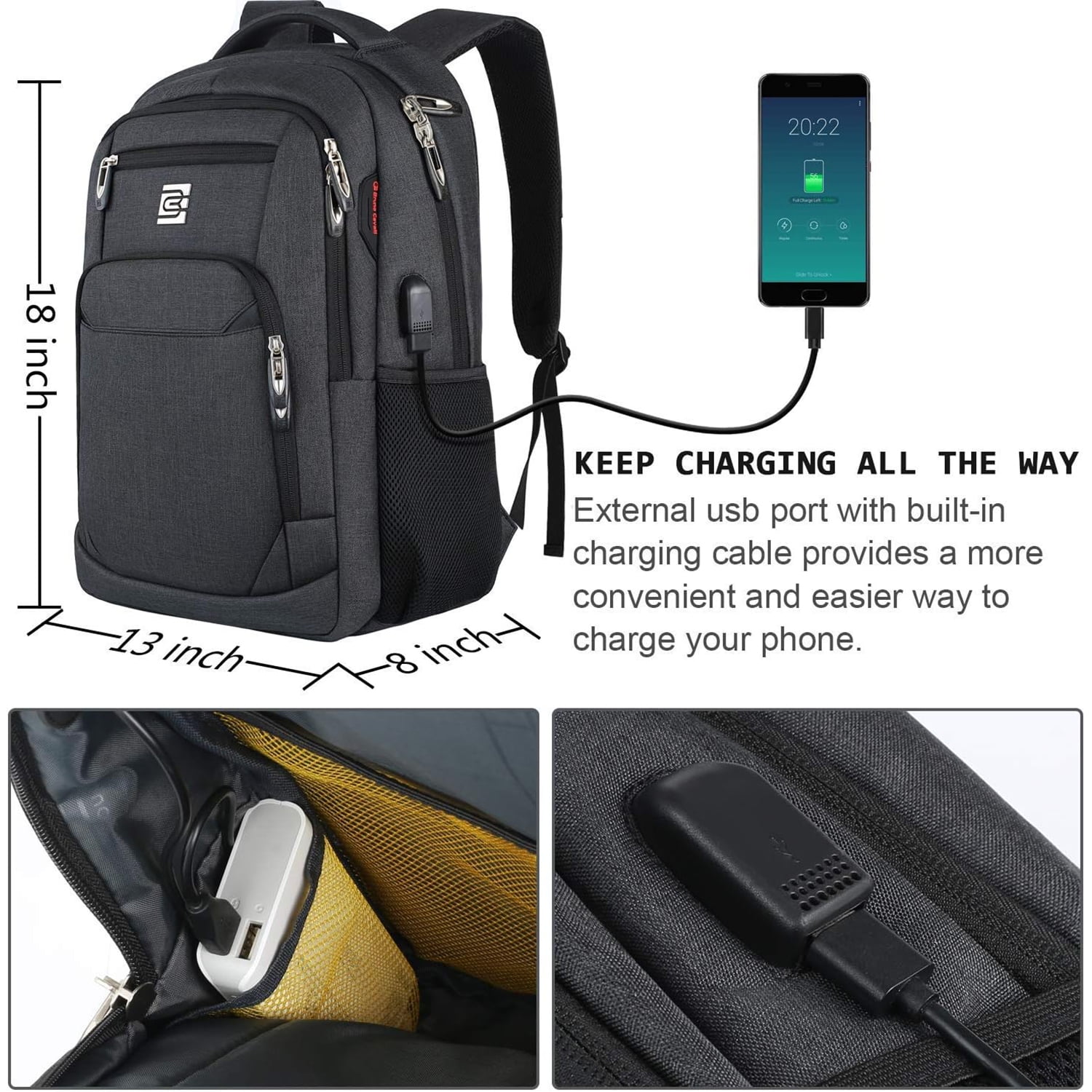 UKEIN Black Laptop Backpack Computer Business Backpack for Adult Water Resistant Anti-Theft Laptop Backpack for Men