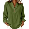 thumbnail image 2 of ManxiVoo Breathable Cotton Linen Shirt for Women Classic Button Down Blouse 3/4 Sleeve Top for Business Casual and Weekend Outfits XXXL Size Army Green, 2 of 5