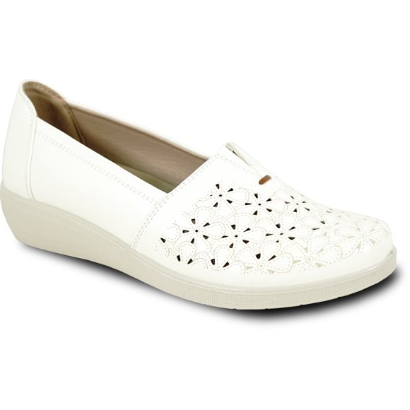kozi Women Comfort Casual Wedge Shoe Slip-On Loafer OY3243 Round Toe Double Side Gore Removable Insole White Size 8.5