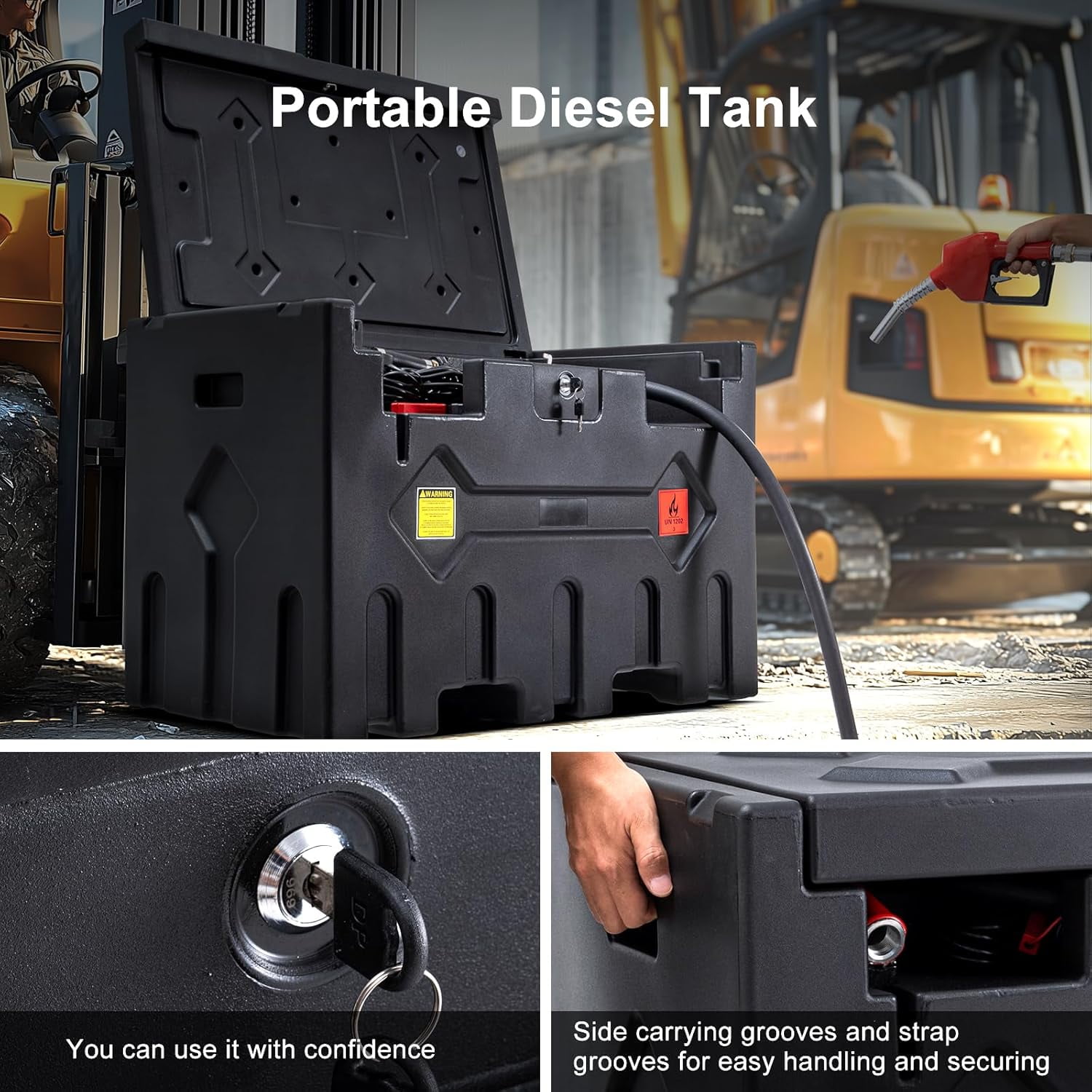 Portable 52 Gallon Fuel Tank with Pump for Diesel,Portable Fuel Tank with 12V Electric Fuel Transfer Pump and 15ft Rubber Hose,10.6GPM Flow Rate,Diesel Fuel Transfer Tank for Easy Transportation