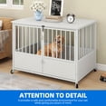 thumbnail image 6 of Dextrus 43.3" Wooden Dog Crate Furniture with Wheels,Double-Doors Dog Kennel Indoor,End Table & Dog Cage Table - White, 6 of 8