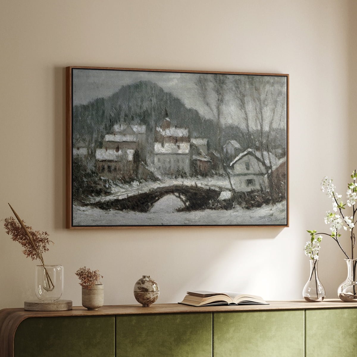 Vintage Landscape-CLXV By Wexford Home Framed in Walnut Wood Gallery Wrapped Canvas 25 in. x 37 in.