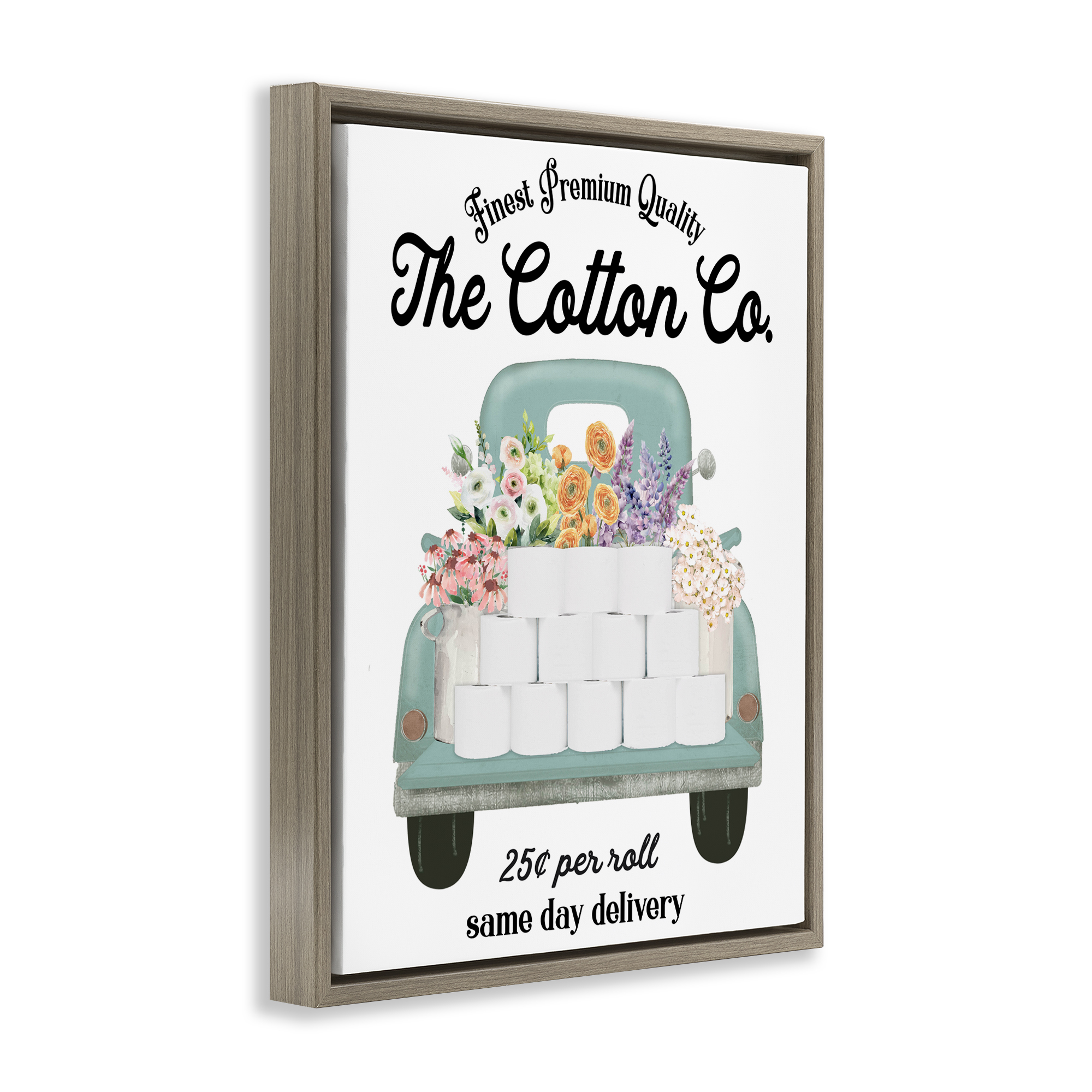 Toilet Paper Delivery Truck Brown Framed Floater Canvas Wall Art, design by Lettered and Lined