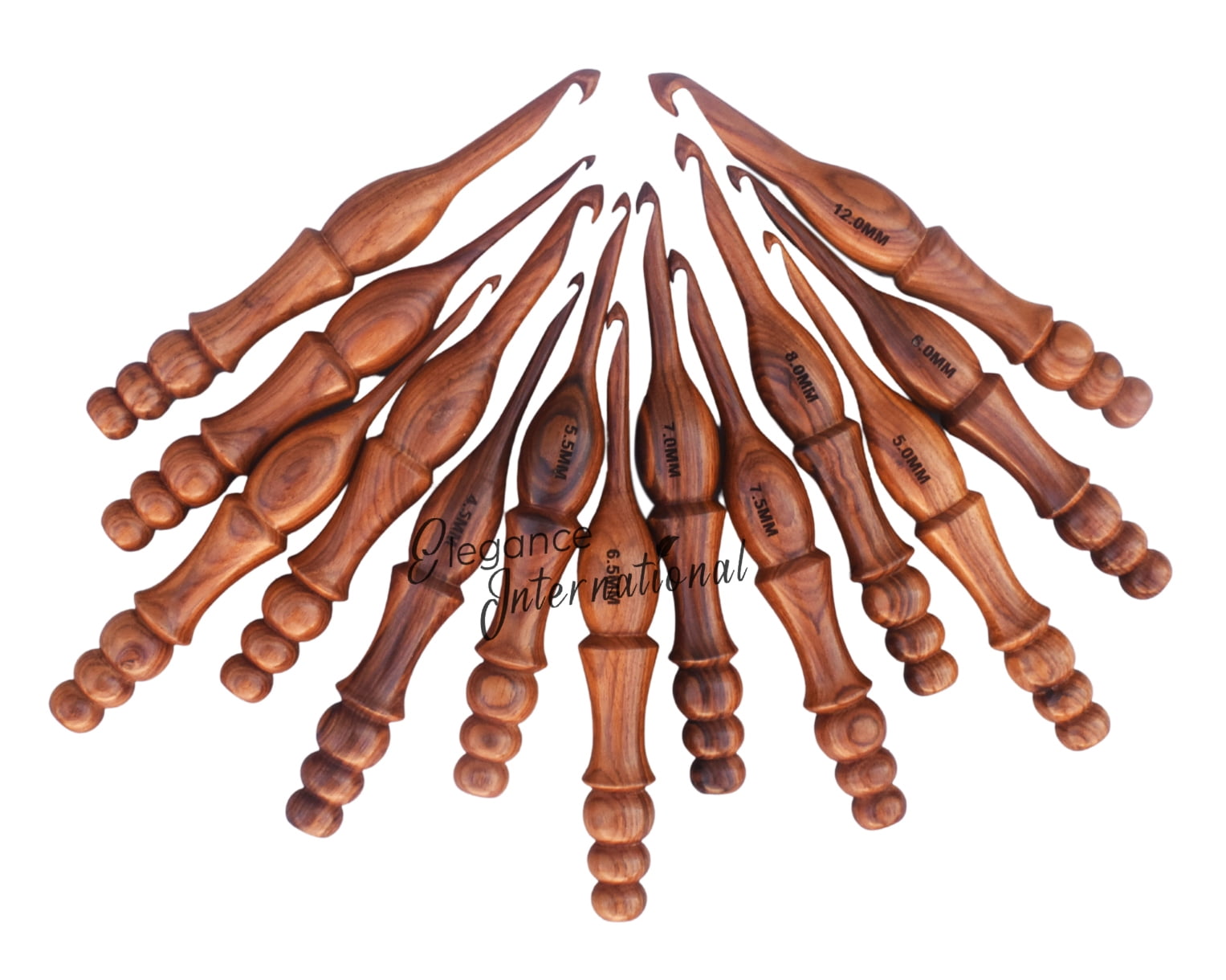Wooden Crochet Hooks Set of 13-3.5mm to 12mm - Rosewood Crochet Hooks for Arthritic Hands - for Crocheting & Knitting - Ergonomic Soft Grip Handle Crochet Hooks - Gifts for Her(Hooks,Bowl,Stand)