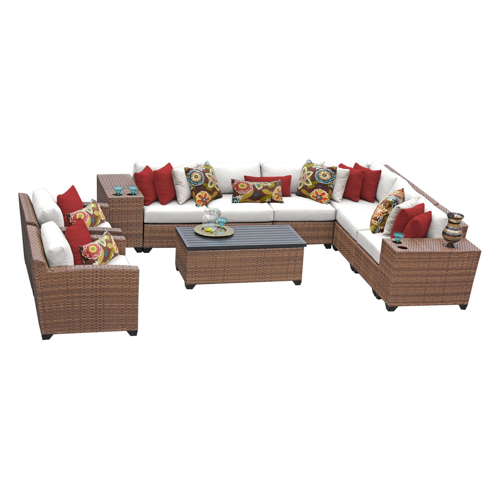 TK Classics Laguna Wicker 11 Piece Patio Conversation Set with 2 Sets