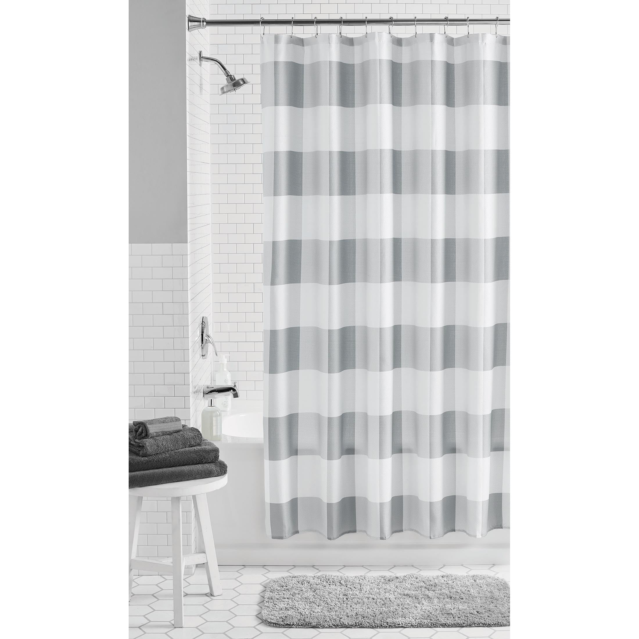 Mainstays Buffalo Grey Plaid Polyester Shower Curtain, 72' x 72'