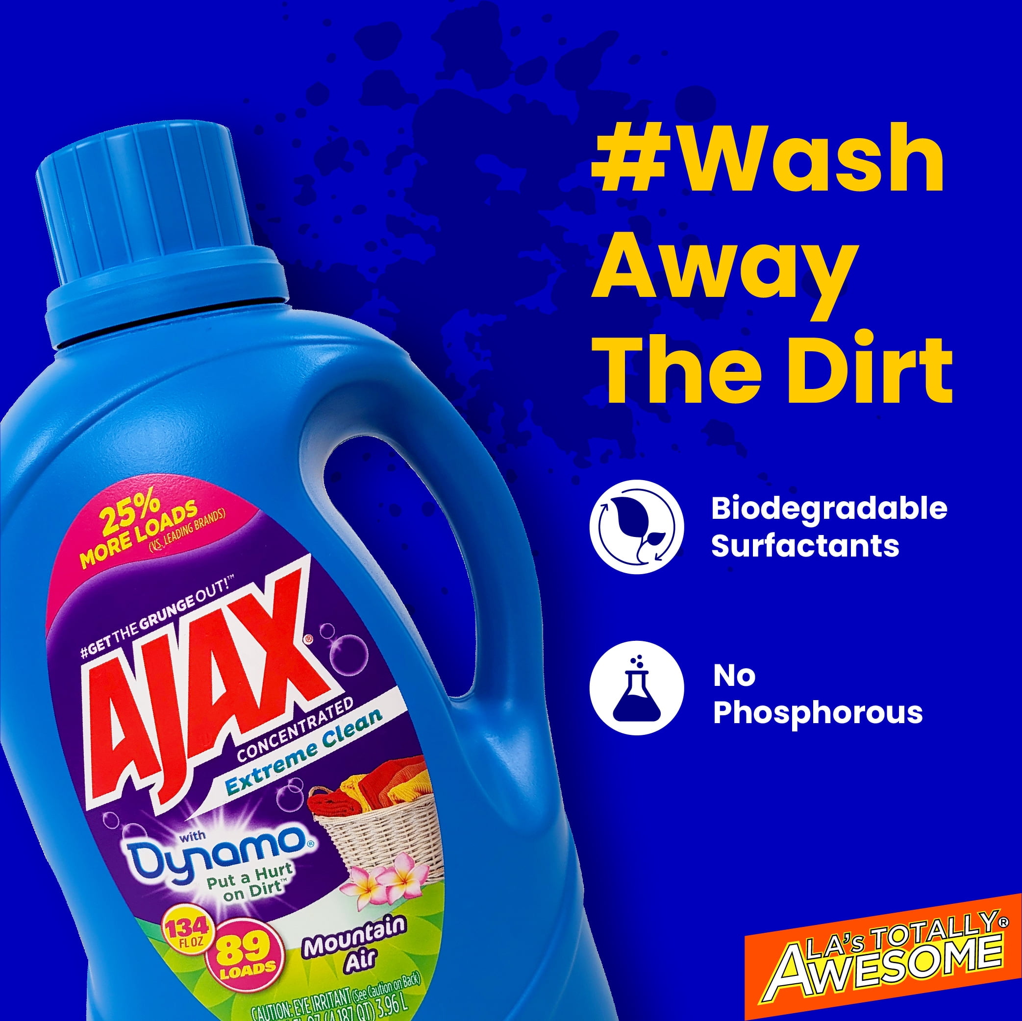 Ajax + Dynamo Mountain Air Liquid Laundry Detergent – Totally Awesome Cleaner with Deep Clean Power, Stain & Odor Remover, HE Compatible, 134oz (Pack of 2), 178 Loads, Fresh Scent