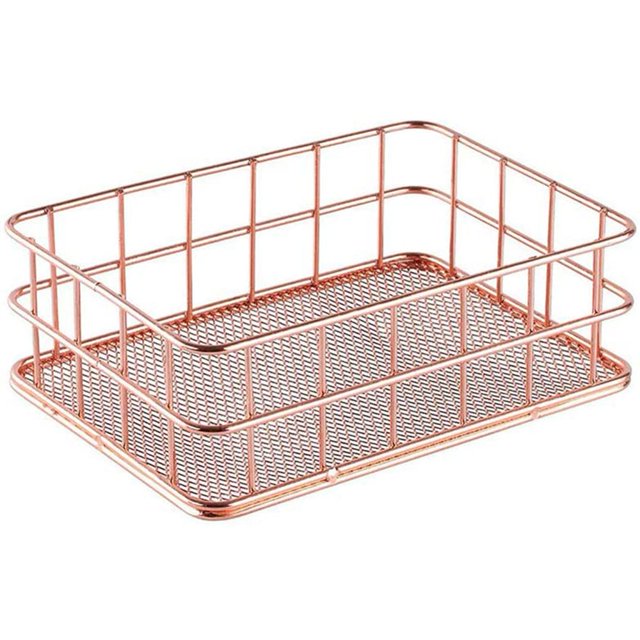 Desktop Metal Storage Basket Storage Box Iron Grid Storage Tray Net Basket Storage Bins Storage Basket Rose Gold Fruit