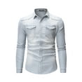 thumbnail image 3 of Michellecmm Men's Spring Autumn Casual Shirts Solid Color Long Sleeve Lapel Denim Tops Button Shirts for Party, 3 of 6