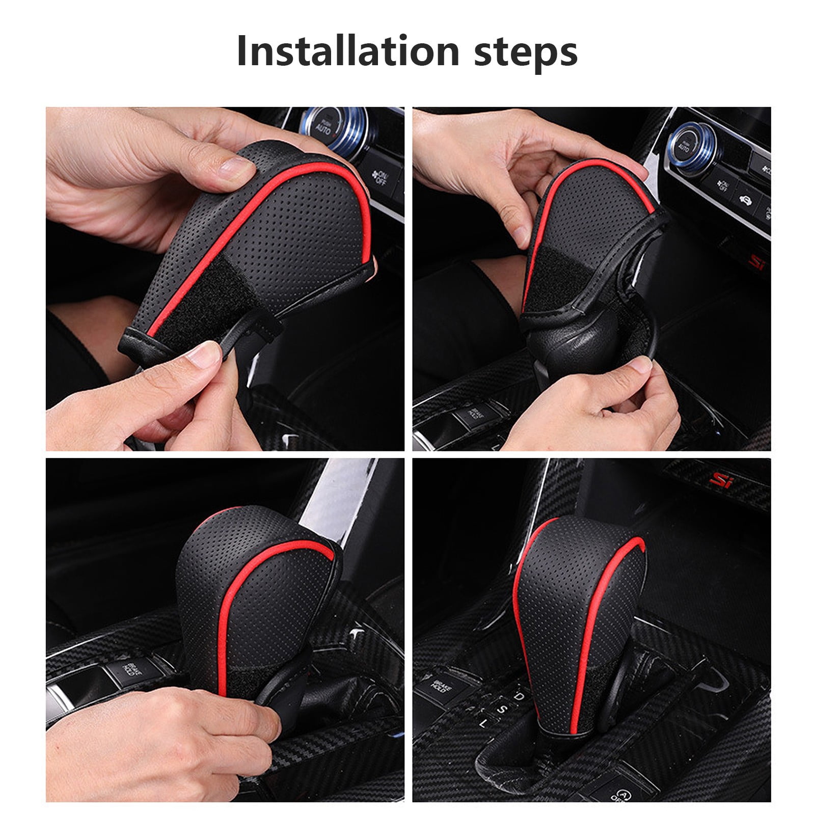 RuiJiao Universal Breathable Leather Car Gear Shift Cover - Protective Shifter Lever Case for Automatic and Manual Transmissions