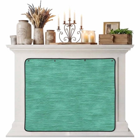 Magnetic Fireplace Cover Turquoise Linen Weave Fireplace Screen Solid Color Texture Insulation Fireplace Blocker Blanket Save Energy Fireplace Draft Stopper Covers for Living Room 36x30