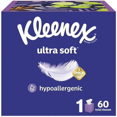 Kleenex Ultra Soft Facial Tissues, 1 Cube Box, 60 Tissues per Box, 3-Ply