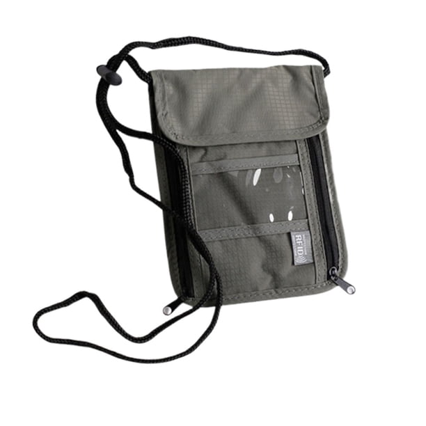 Cartera de viaje para colgar en el cuello, funda impermeable para pasaporte, tarjetero, bandolera para teléfono (gris)