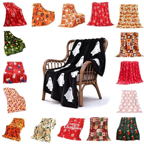 Nkmbld Halloween Fleece Throw Blanket 40"x60", Farmhouse Fall Decorative Blankets Cozy Lightweight Nap Blanket for Sofa Bed Chairs Living Room Office