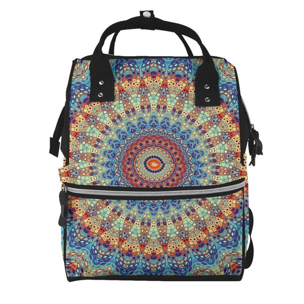 Disketp Round Mandala Mochila de Pañales de Gran Capacidad con Múltiples Bolsillos, Mochila de Viaje Multifuncional para Bebé, Unisex, Moderna y Resistente