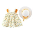 thumbnail image 1 of Odeerbi Toddler Girl Summer Beach Dress with Sun Hat Child Baby Solid Color Print Suspender Dress Hat Suit Yellow, 1 of 4