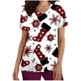 thumbnail image 2 of Chiccall Women's Christmas Costume V-Neck Short Sleeve Nursing Uniform Xmas Santa Gifts Snowman Candy Canes Printed Workwear Holiday Graphic Tees Blouse Scrubs Tops with Pockets,on Clearance, 2 of 5