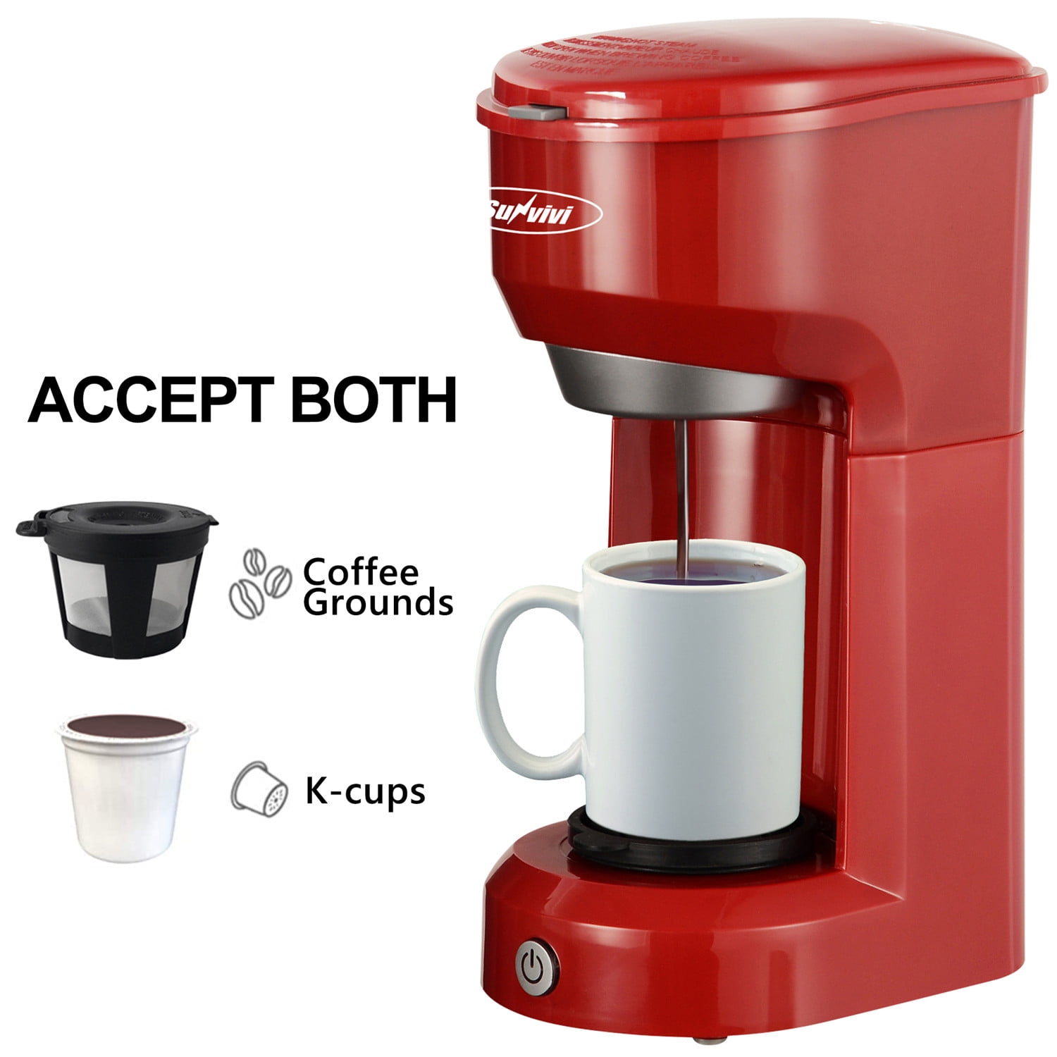 Superjoe Single Serve Coffee Maker Brewer for Single Cup Pod & Ground Coffee  Thermal Drip Instant Coffee Machine 6-12 OZ,Black 