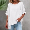 thumbnail image 2 of Rvasteizo Womens Summer Short Sleeve Turndown Collar Blouse Shirt Solid Color Linen Long Sleeve Top, 2 of 5
