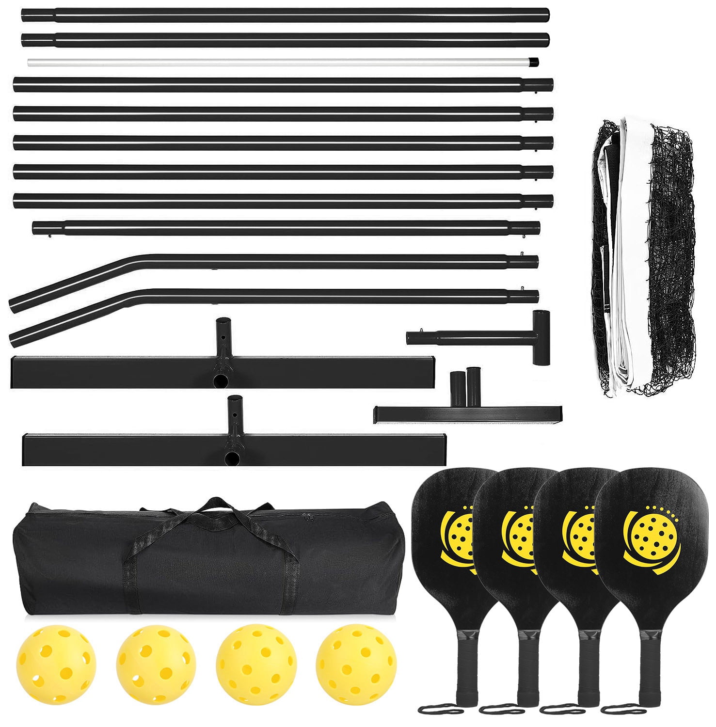 16.09lbs Portable Pickleball Set Moclever Pickleball Paddles Set of 4 with 4 Pickleballs  Carrying Bag for Driveway Backyard, 22x1.67x3ft