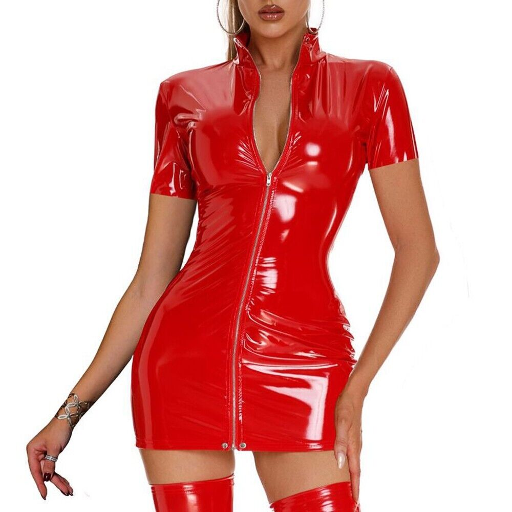 Womens Clubwear Dress Nightclub Party Black/Red Bodycon Latex Leather Mini  - Walmart.com