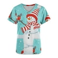 thumbnail image 4 of Odeerbi Christmas Scrub Shirts for Women Fashion Short Sleeve V-Neck Printing Scrub Tops Working Uniform With Pocket Light Blue, 4 of 5