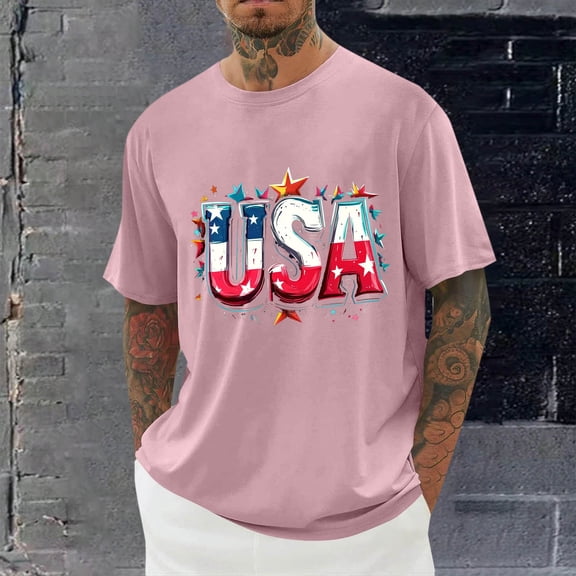 Goodtrade8 Fourth of July Tshirts for men Red White and Blue Short Sleeve Pullover Patriotic Summer Graphic Casual Crew Neck Mens Tops Independence Day