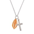 thumbnail image 2 of Delight Jewelry Acrylic Medium Leaf Pearly Orange Be Strong and Courageous Engraved Cross Zoey Necklace, 28", 2 of 4
