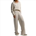 thumbnail image 2 of Conjuntos de Dos Piezas para Mujer, Sudadera de Larga con Cuello en V y Pantalones Anchos, Conjuntos de Chándal para Estar en Casa Crema L, 2 of 10