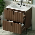 thumbnail image 3 of Euroco 30" Bathroom Vanity with Ceramic Sink, Equipped with Vertical Pulls and Full-Extension Drawers, Freestanding Bathroom Vanity with Soft Close Drawer Slides, Fluted Design, Dark Brown, 3 of 8