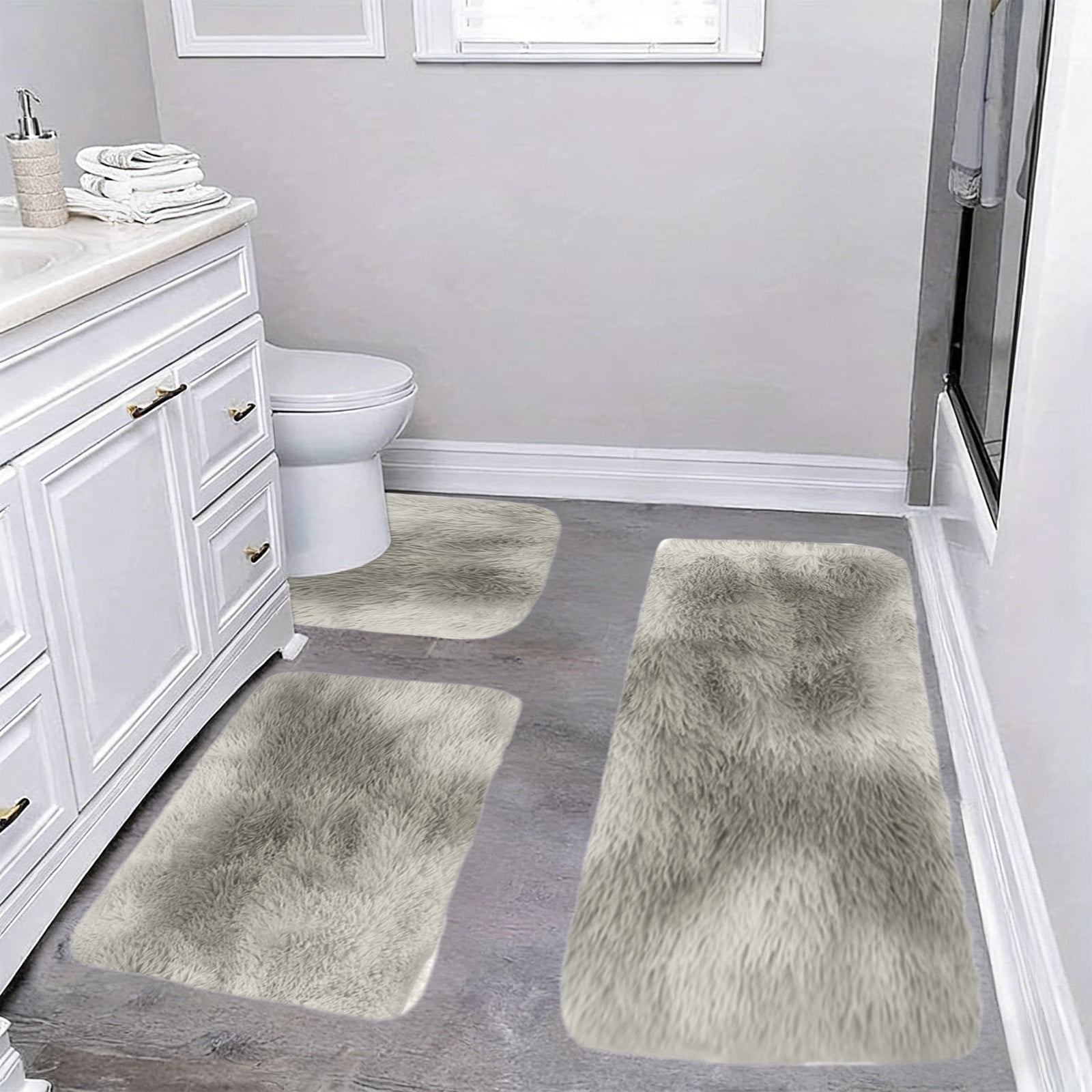 Mixed Color Bath Mats Set, 3-Piece Non-Slip Bathroom Rug Set, Soft Water Absorbent Velvet Fleece, Comfortable for Feet, Machine Washable, Easy to Dry, Perfect for Bathroom, Toilet