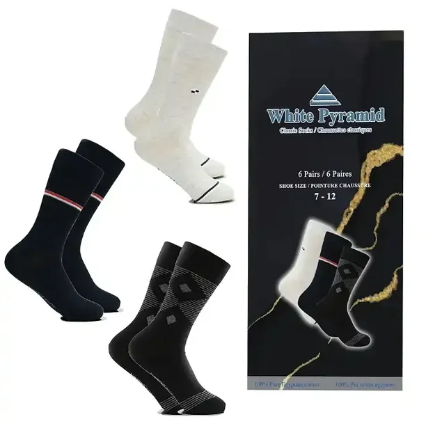 White Pyramid Men's Classic Socks, 6 Pairs, 95% Egyptian Cotton ...