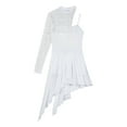 thumbnail image 7 of Doomiva Women's Lace Patchwork One Shoulder Asymmetric Leotard Lyrical Dance Figure Ice Skating Dress White S, 7 of 7