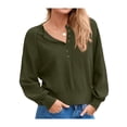 thumbnail image 1 of Suéter de Cuello Redondo con Botones para Mujer, Larga, Estilo Henley, Ideal para Otoño. Camisetas Tipo Jersey de Punto Suelto y Moderno. Verde XXXL, 1 of 7