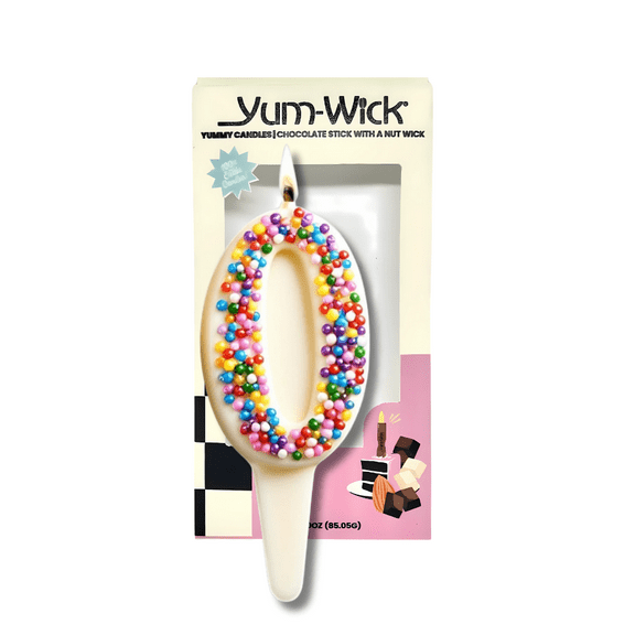 YUM-WICK®  Edible White Chocolate Party Candle Number 0 with Re-Lightable Almond Wick, All-Natural Ingredients, Sustainable, Perfect for Gifts, Birthdays & Special Occasions, Kosher