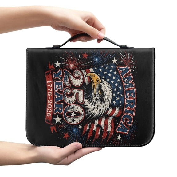 chaqlin America 250th Eagle Leather Bible Cover Case for Men,Bible Carrying Cases,Bible Covers,Bible Bag,Medium