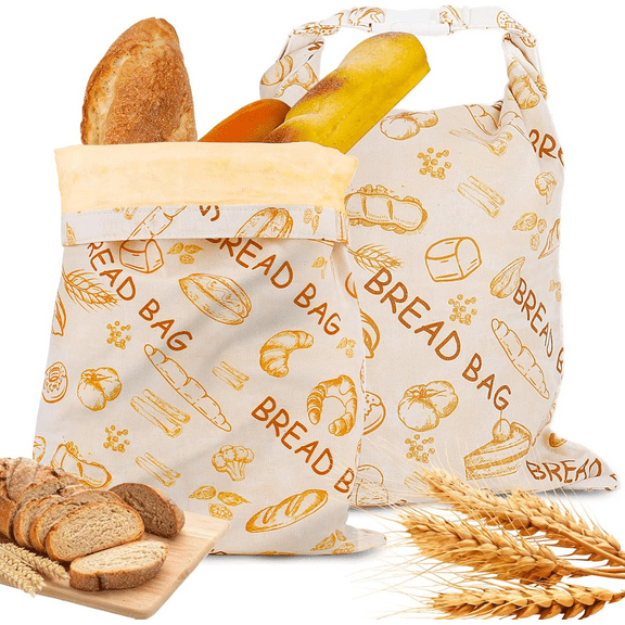 2-Pack 17" x 12" Large Reusable Bread Bags with Zippers for Sourdough, Homemade Bread Storage, Cotton/Linen Food Storage Bags