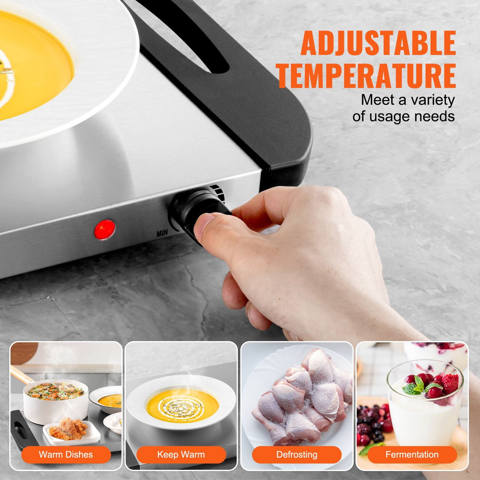 Electric Warming Tray 25.2" x 14.33", Stainless Steel Panel, Adjustable Temperature Knob, Heat-Resistant Handles, for Buffet Party Food Warming