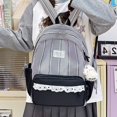 thumbnail image 6 of Plaid Patchwork Backpack, Lace Trim School Backpack with Side Bowknots, Spacious Bag with Multi-Compartment for Travel Shopping (Black), 6 of 7