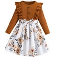 thumbnail image 1 of Odeerbi Niñas Ruffle Manga Larga Vestidos Florales Primavera Otoño Arco Costilla de Punto Vestido Niños Bowknot Flor Vestido de Impresión, 1 of 9