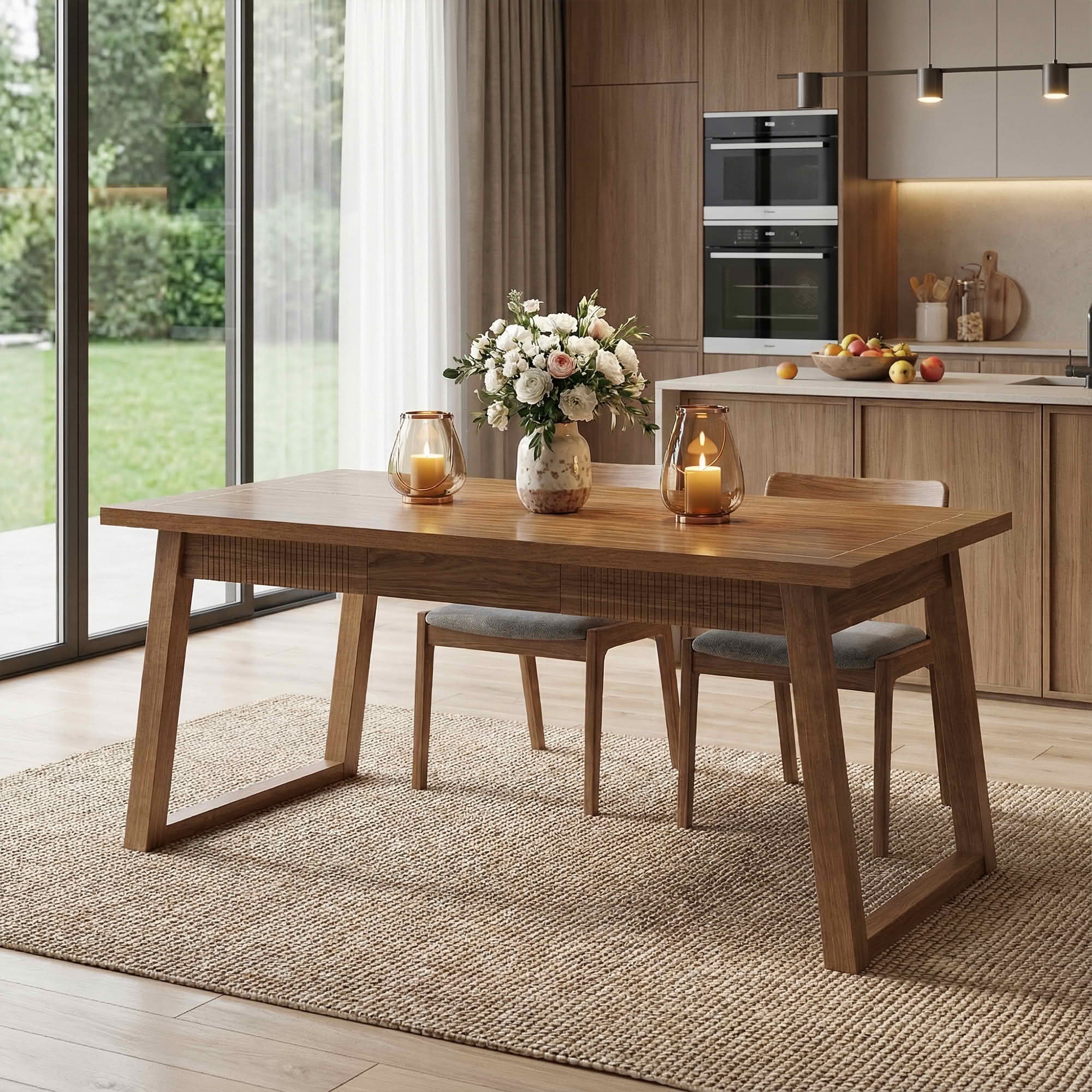 MAYEERTY 55 Inch Rectangular Dining Table with Drawer, Mid Century Modern Kitchen Table with Solid Wood Legs for 4 to 6 People