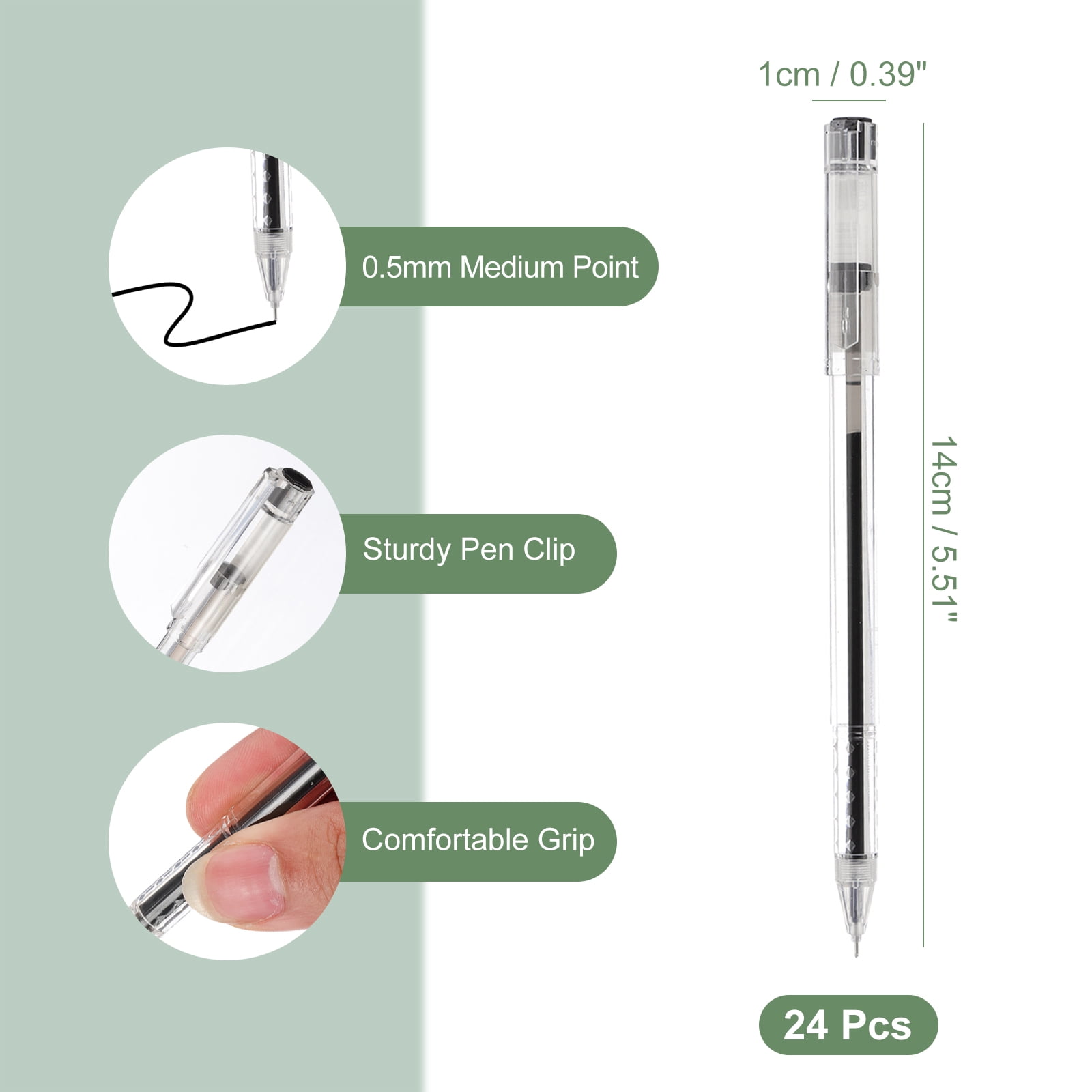 Uxcell Gel Pen Medium Point 0.5mm, 24 Pack Smooth Black Gel Ink Rollerball Pen for Home Office Writing Note Taking Journaling Business, Style 3